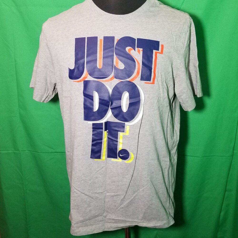 Nike Mens Large Gray Shirt Just Do It Large Print Big Logo Graphic 90's Retro‎